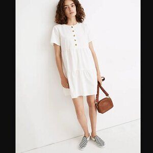 Madewell White Button-Front Short-Sleeve Tiered Mini Dress XS